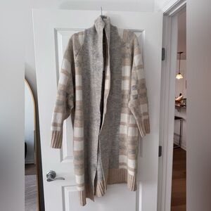 a new day Beige, Gray and Cream Plaid Open-Front Sweater Cardigan